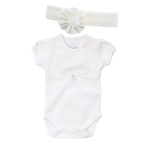 ست بادی و هدبند نوزادی دخترانه پولونیکس طرح رز کد 29