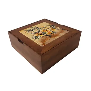 جعبه هدیه چوبی طرح گل و مرغ مدل 80010