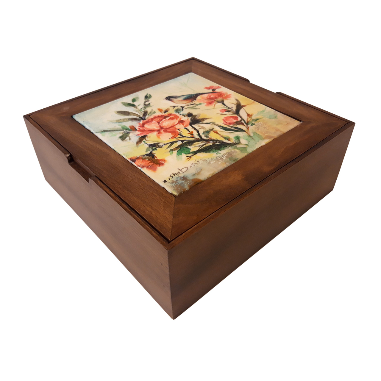 جعبه هدیه چوبی طرح گل و مرغ مدل 80011