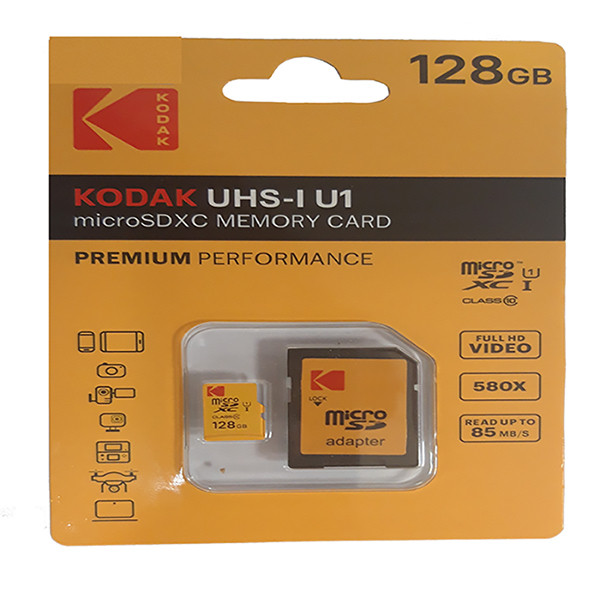 کارت حافظهmicroSDXCکداک مدلPermiumPerformanceکلاس10استانداردUHS-IU1سرعت85MBpsظرفیت128گیگابایت به همراه اداپتورSD
