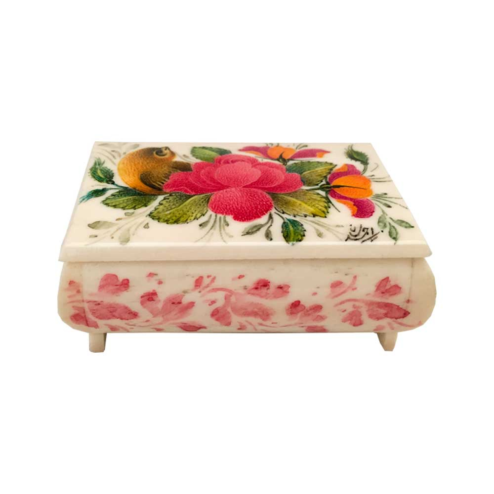 جعبه جواهرات استخوانی طرح گل و مرغ کد B 237
