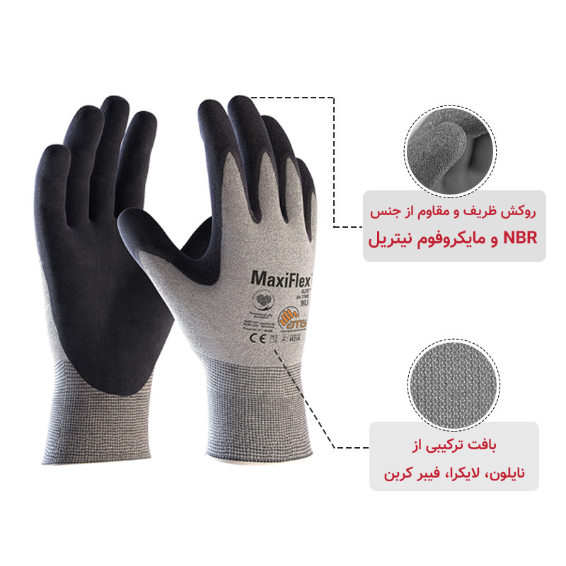 دستکش ایمنی ای تی جی مدل مکسی فلکس الیت 774-34 سایز 7