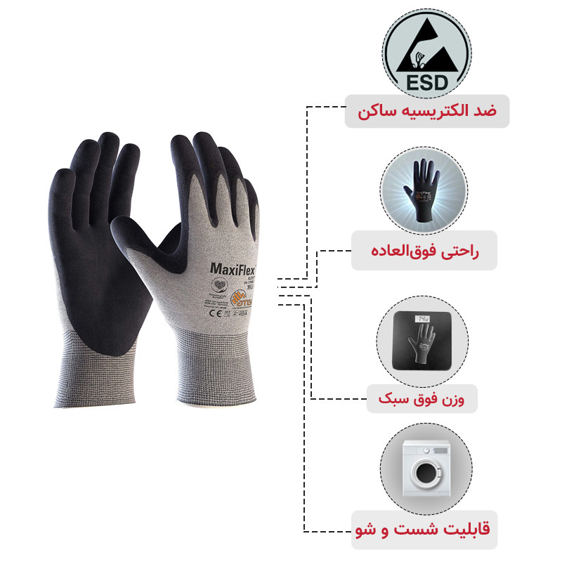 دستکش ایمنی ای تی جی مدل مکسی فلکس الیت 774-34 سایز 10