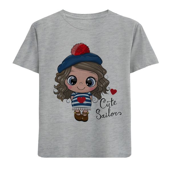 تی شرت آستین کوتاه دخترانه طرح دخترک کلاهدار کد F03