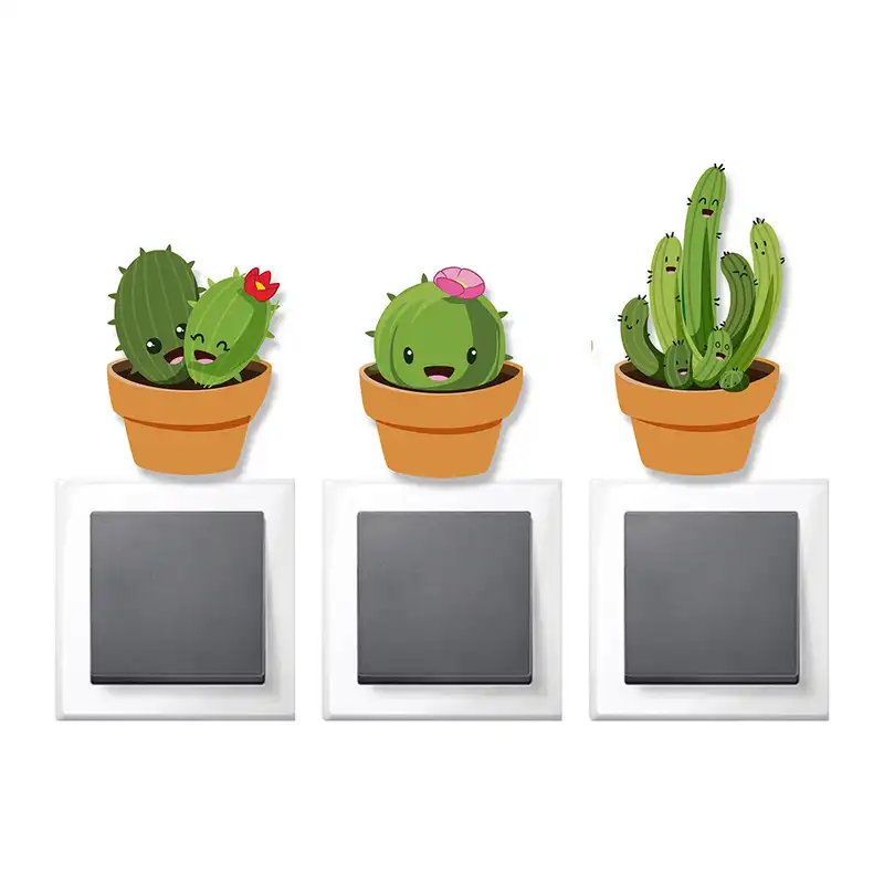 استیکر کلید و پریز طرح کاکتوس ها مجموعه 3 عددی