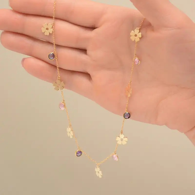 گردنبند طلا 18 عیار زنانه الن نار مدل پولکي گل و مارکو کد ELN41