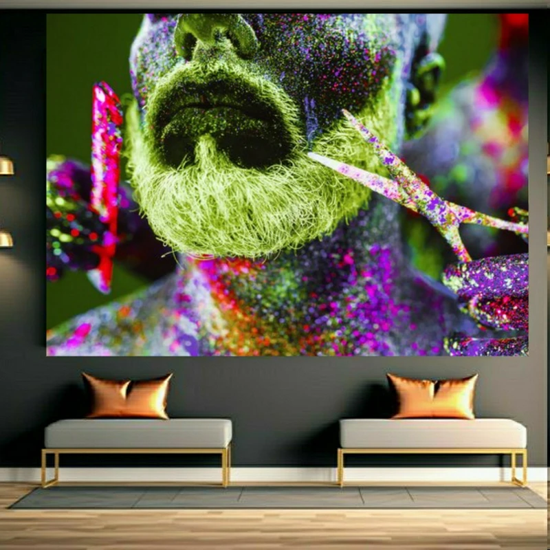 تابلو بوم طرح مخمل آرایشگاه مردانه مدل ریش و قیچی کد GR1760