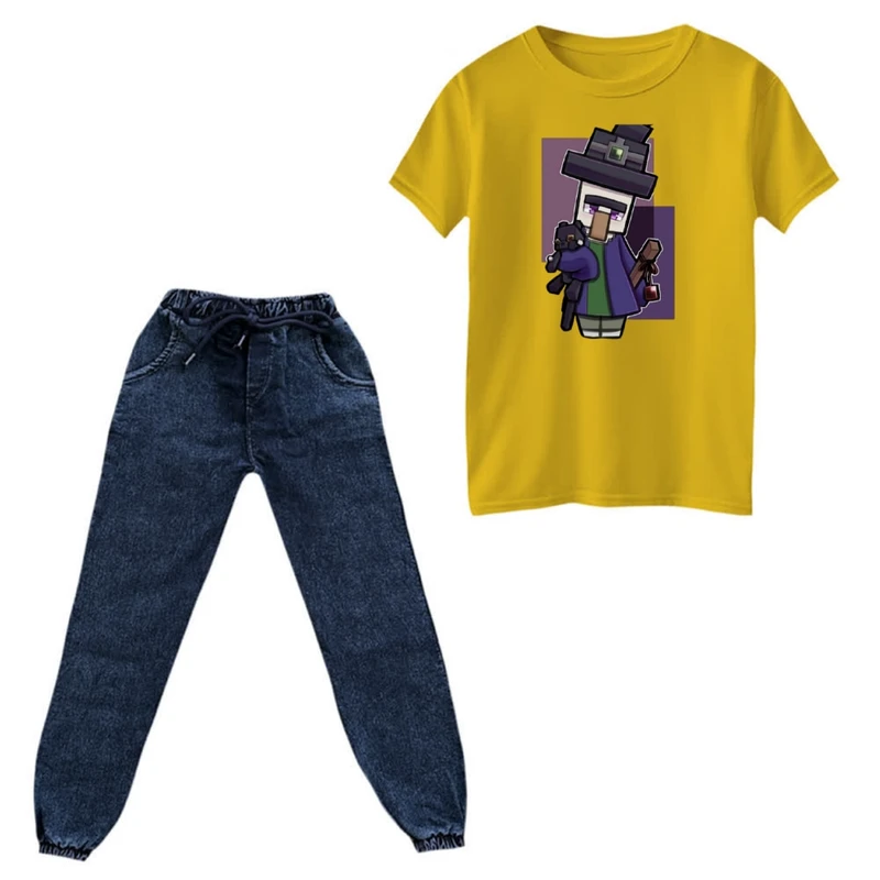 ست تی‌شرت و شلوار دخترانه مدل ماینکرفت کد20