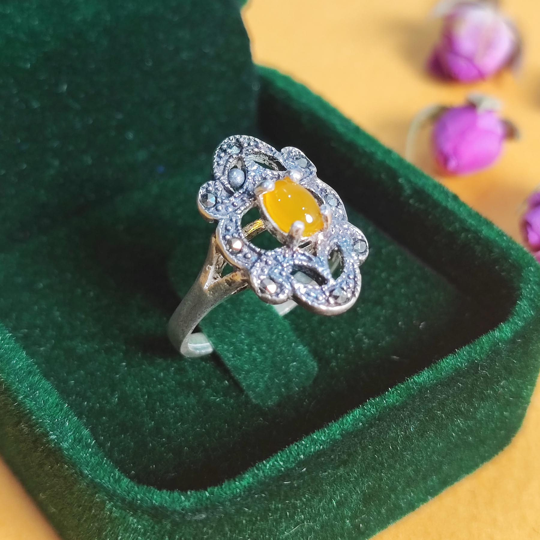 انگشتر نقره زنانه مدل عقیق شرف الشمس SHW6044