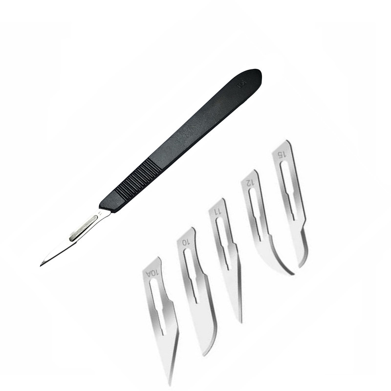 دسته تیغ جراحی مدل SKJPQW002369 شماره 3 به همراه تیغ استریل مدل SKJPQXC002369 مجموعه 6 عددی