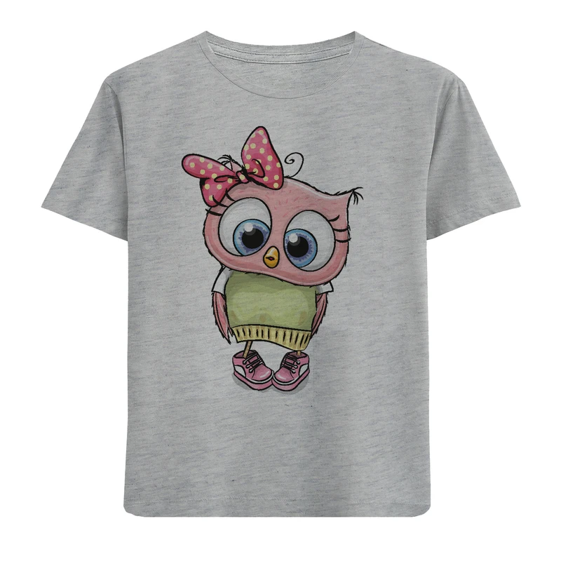 تیشرت آستین کوتاه دخترانه طرح جغد کد F27