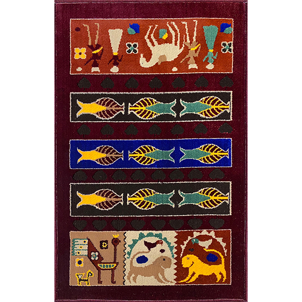 فرش ماشینی مهستان مدل گبه کد KILIM5 زمینه زرشکی