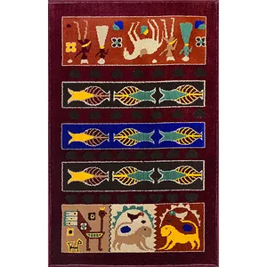 فرش ماشینی مهستان مدل گبه کد KILIM5 زمینه زرشکی
