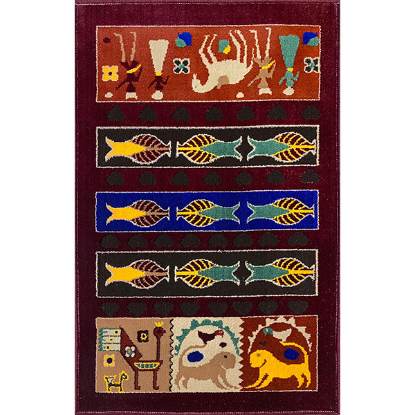 فرش ماشینی مهستان مدل گبه کد KILIM5 زمینه زرشکی