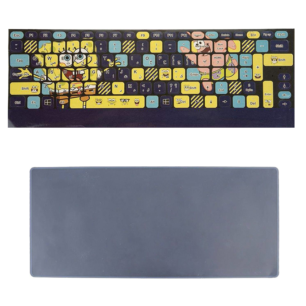 برچسب حروف فارسی کیبورد طرح باب اسفنجی به همراه محافظ کیبورد مدل 15-I مناسب برای لپ تاپ 15.6 اینچ