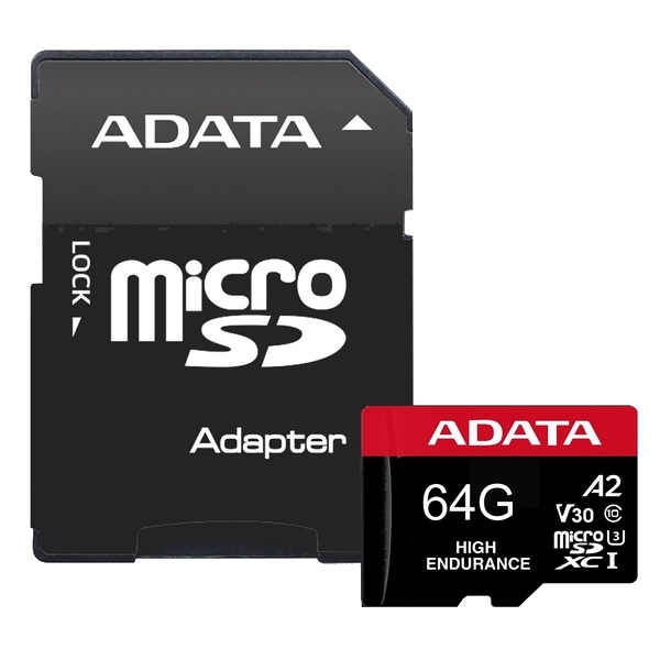 کارت حافظه microSDXC ای دیتا مدل v30 4K کلاس 10 استاندارد UHS-I U3 سرعت 100MBps ظرفیت 64 گیگابایت به همراه آداپتور SD 