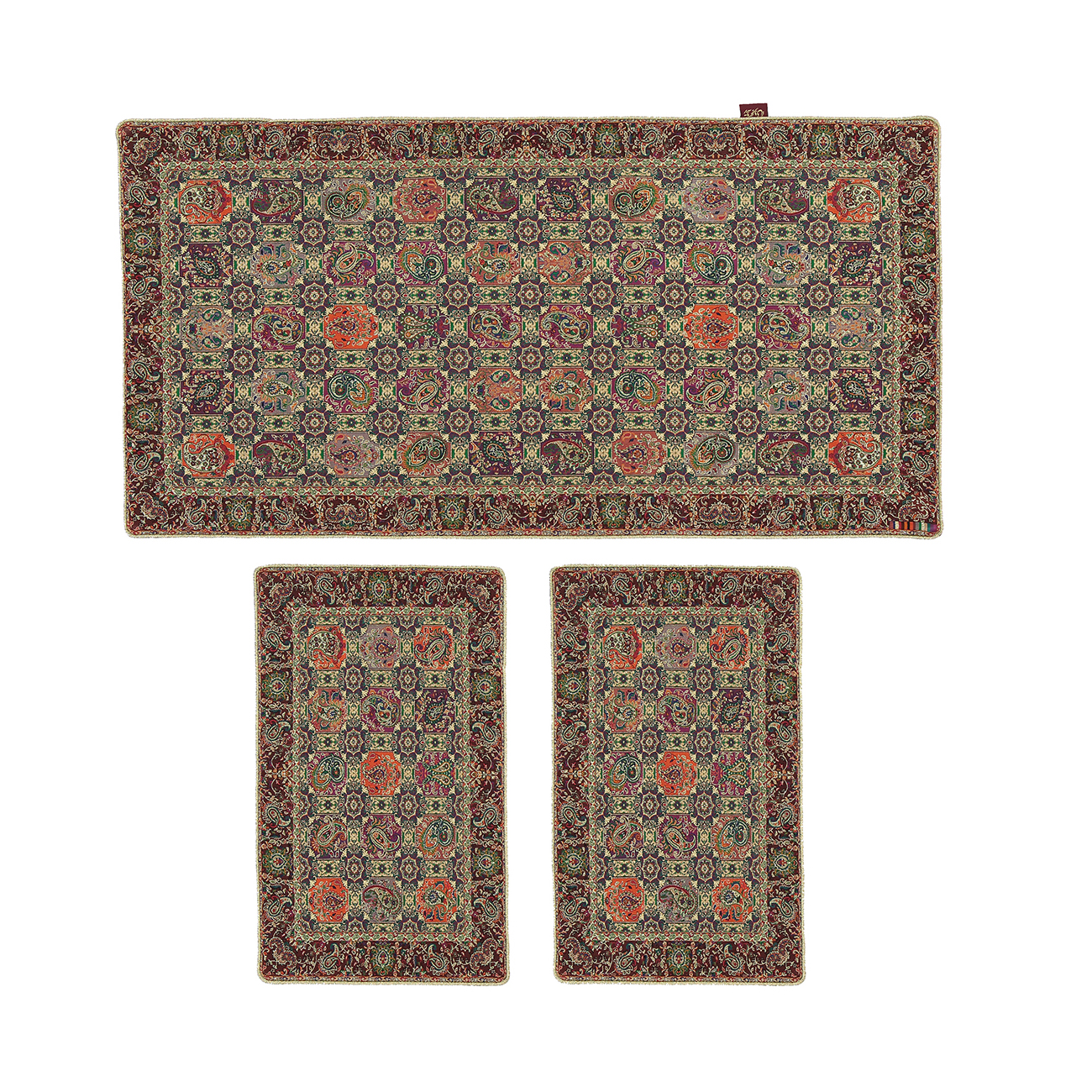 ست 3 تکه رومیزی ترمه دستجردی مدل خشتی کد 16CLR3.3