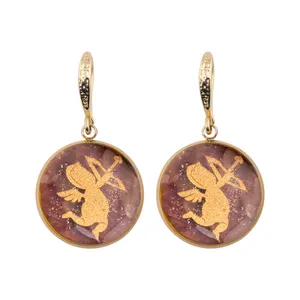 گوشواره طلا 24 عیار زنانه الون طرح فرشته و کمان 