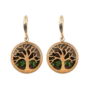 گوشواره طلا 24 عیار زنانه الون طرح درخت زندگی 