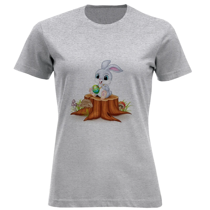تی شرت آستین کوتاه زنانه طرح خرگوش و تخم مرغ کد F404