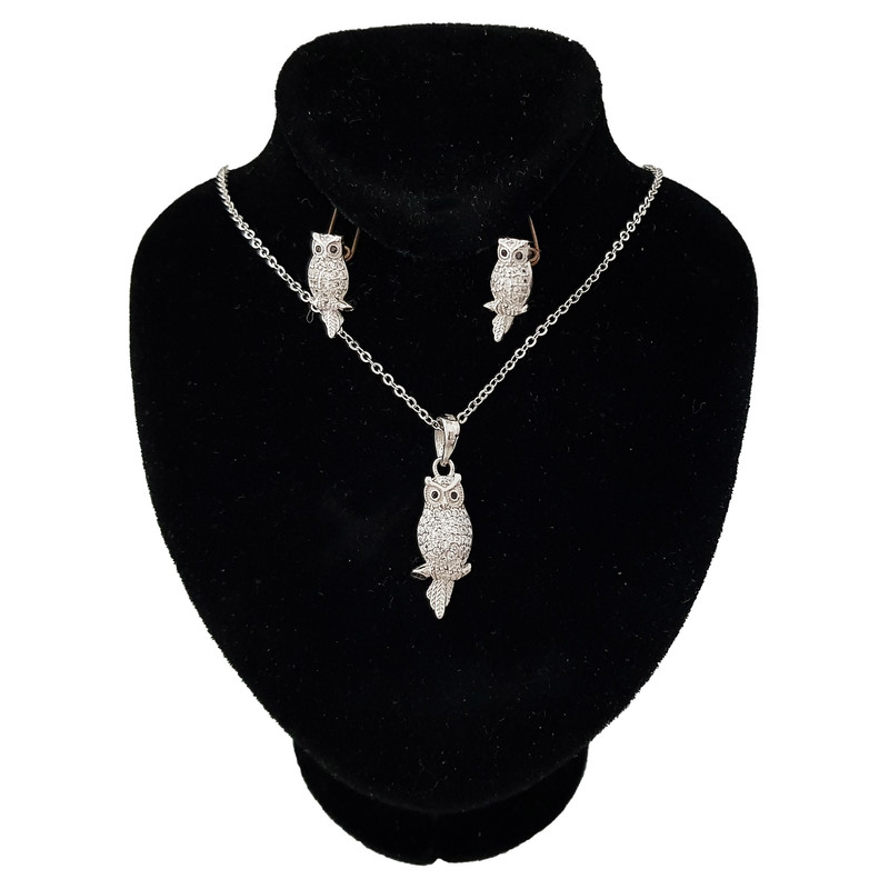نیم ست نقره زنانه ترمه 1 طرح جغد کد NY-1003