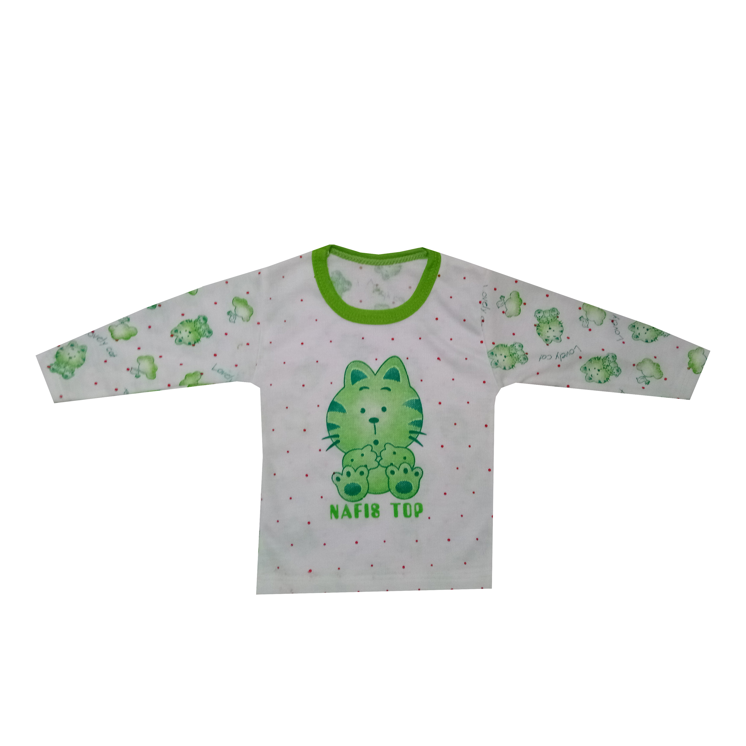 تی شرت نوزاد طرح گربه رنگ سبز