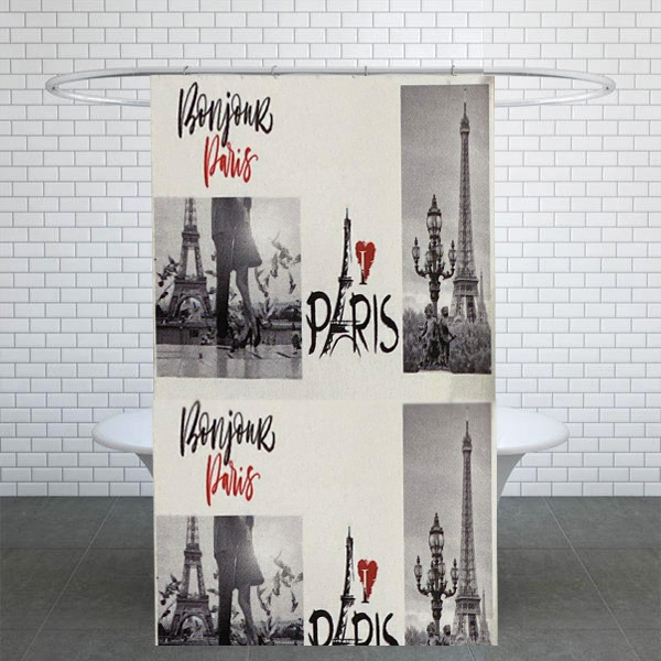 پرده حمام طرح Paris سایز 180x180 سانتی متر
