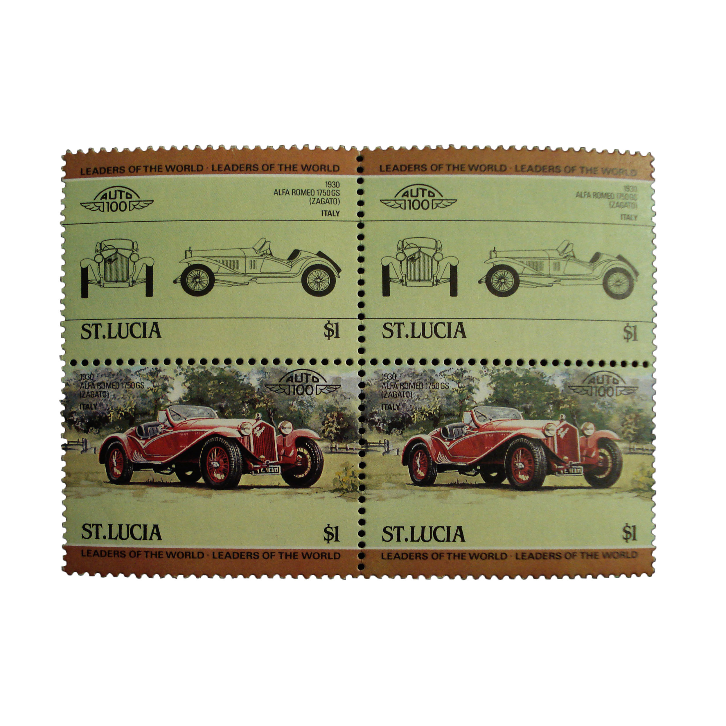تمبر یادگاری طرح اتومبیل مدل ALFA ROMEO کد TAM-35 مجموعه 4 عددی