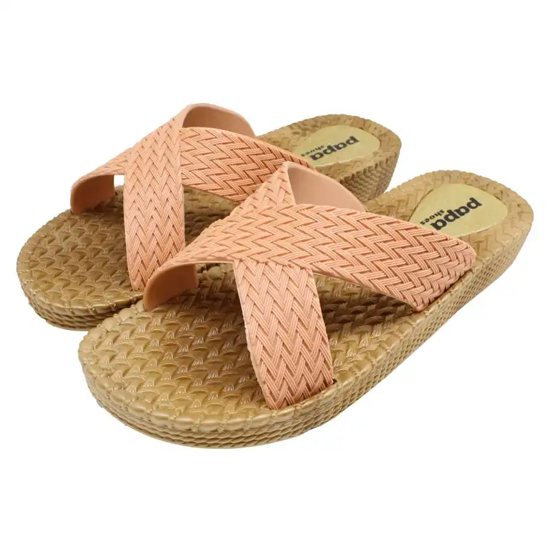 دمپایی زنانه پاپا طرح حصیری کد L1-X4 رنگ گلبهی