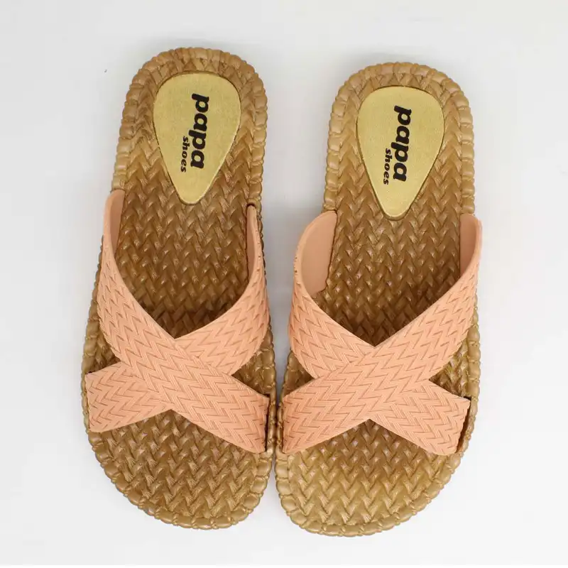 دمپایی زنانه پاپا طرح حصیری کد L1-X4 رنگ گلبهی