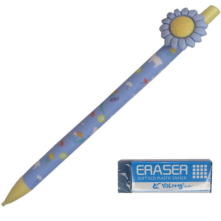 مداد نوکی 0.7 میلی متر لانتو طرح گل آفتابگردان کد AB1 به همراه پاک کن