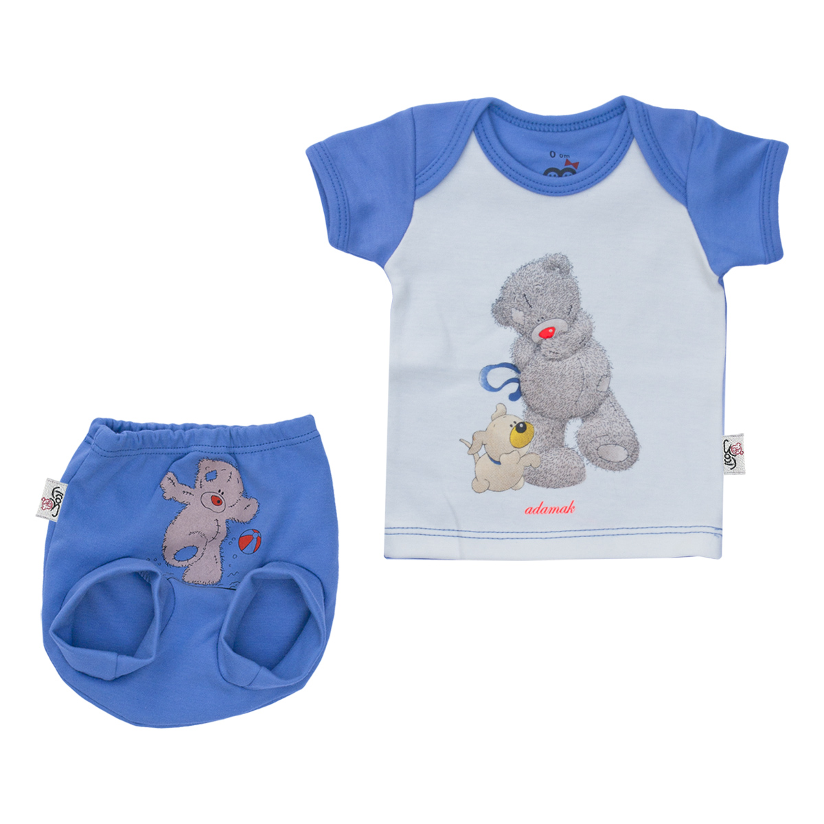 نقد و بررسی ست تی شرت و شورت نوزادی آدمک طرح خرس پشمالو رنگ آبی توسط خریداران