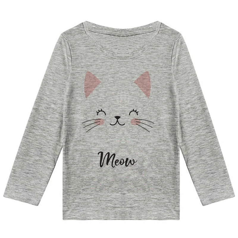 تیشرت آستین بلند دخترانه طرح Meow کد F107