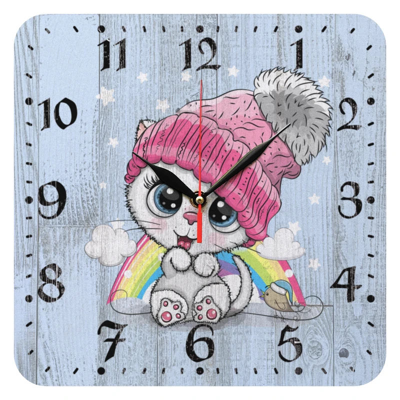 ساعت دیواری کودک مدل 1017 طرح گربه و رنگین کمان