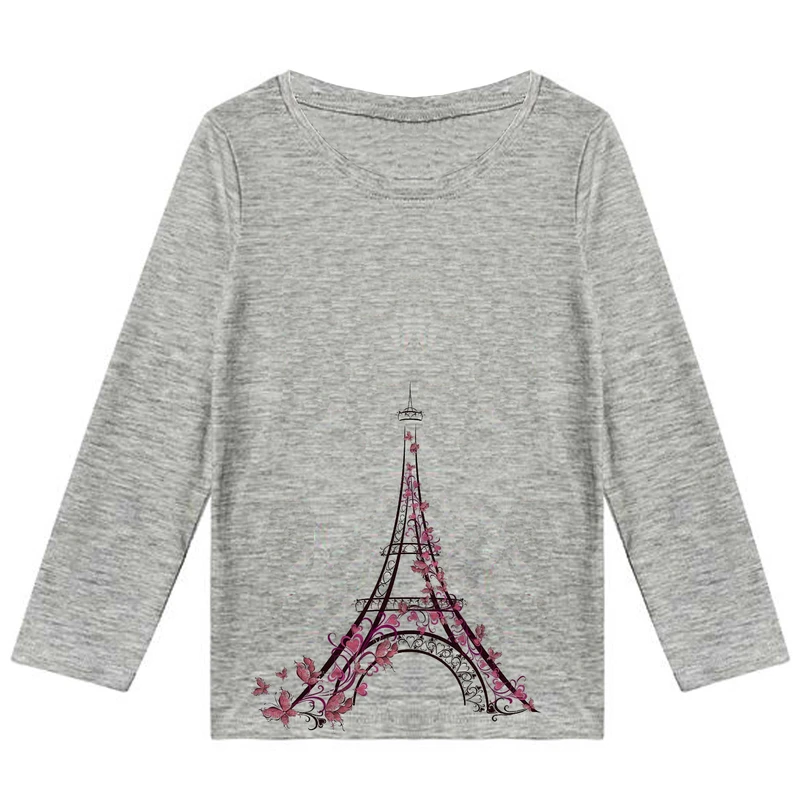 تیشرت آستین بلند دخترانه طرح ایفل کد F119