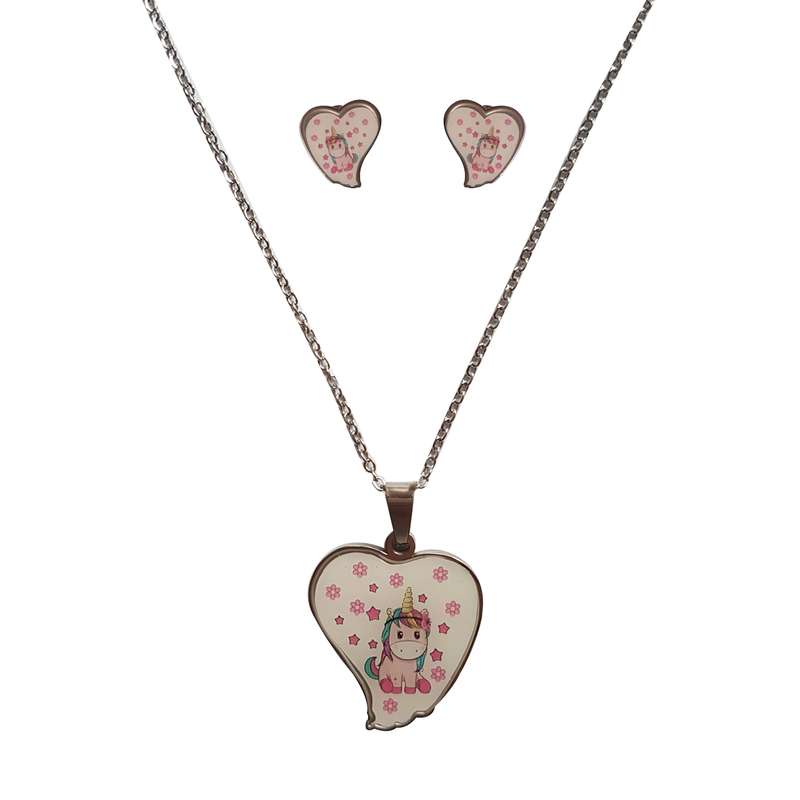 نیم ست دخترانه طرح اسب تک شاخ کد J7458-n