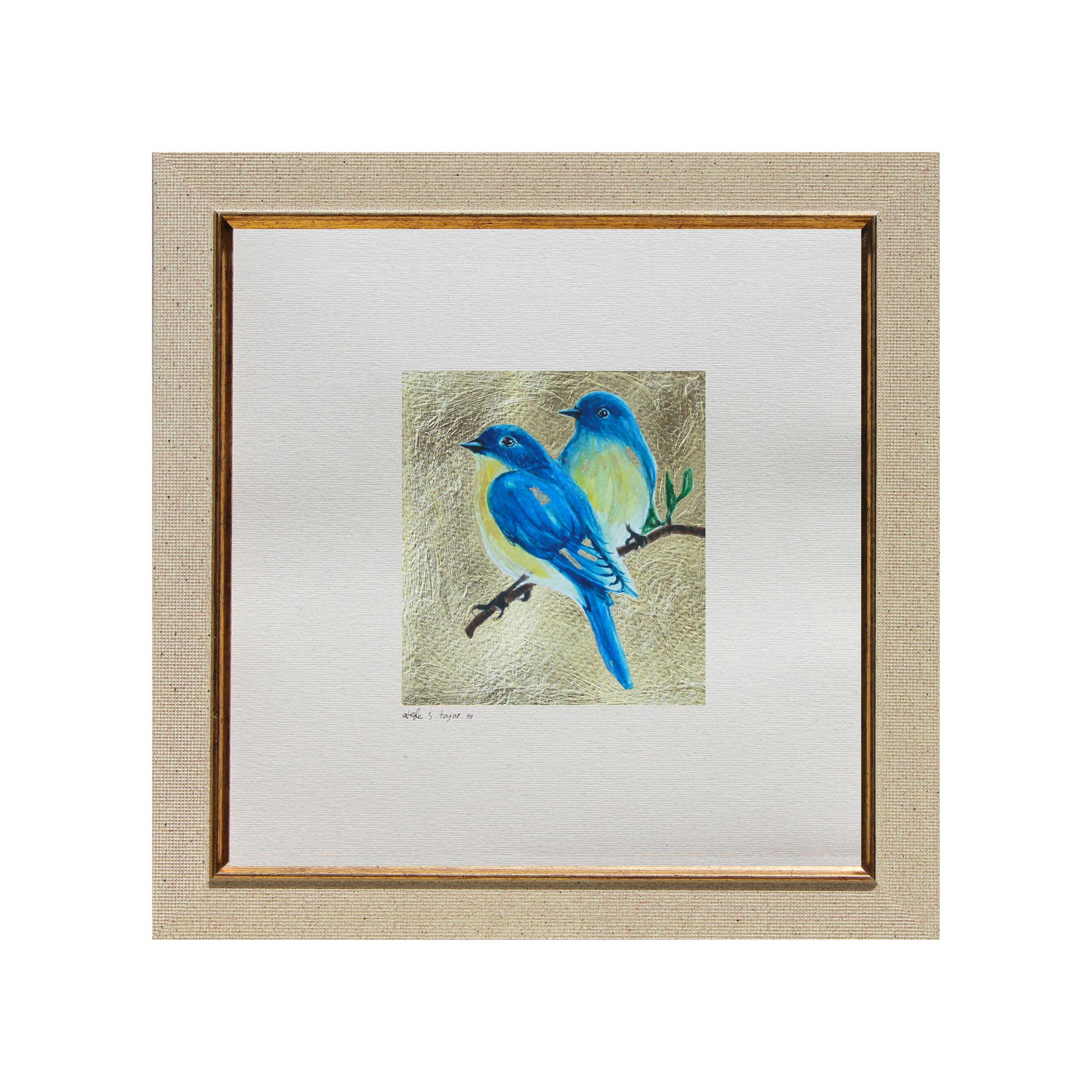 تابلو نقاشی  آبرنگ طرح پرنده های آبی کد AT020