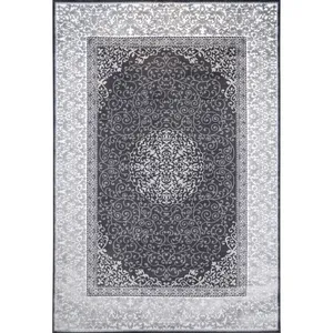 فرش ماشینی مهستان طرح لچک و ترنج پیوسته کد 816P زمینه طوسی