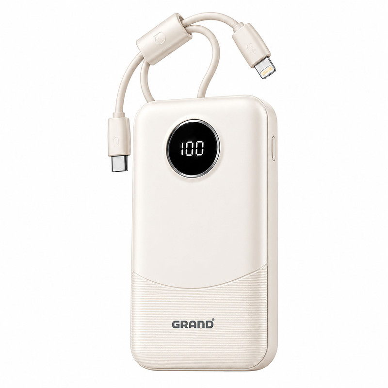 پاوربانک 22.5 وات گرند اسکای مدل GP - 116 با ظرفیت 10000 میلی‌آمپرساعت به همراه دو کابل USB-C / لایتنینگ