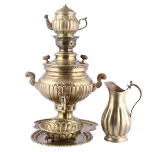 سرویس 5 پارچه سماور ذغالی کد 0002 گنجایش 6 لیتر