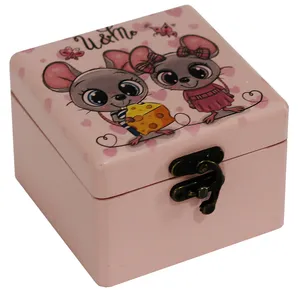جعبه هدیه چوبی طرح موش عاشق کد 01