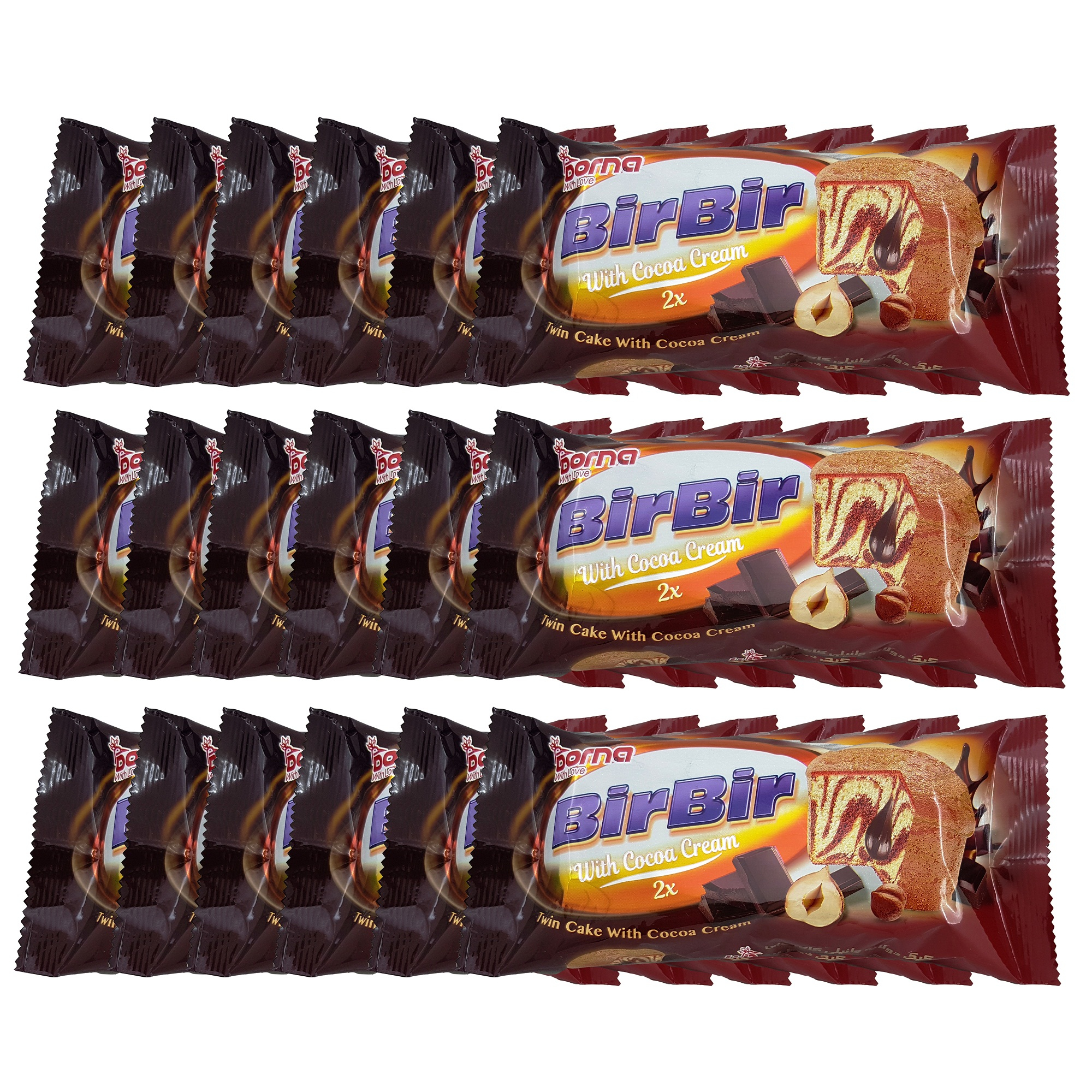 کیک دولایه وانیلی کاکائویی درنا - 70 گرم بسته 24 عددی