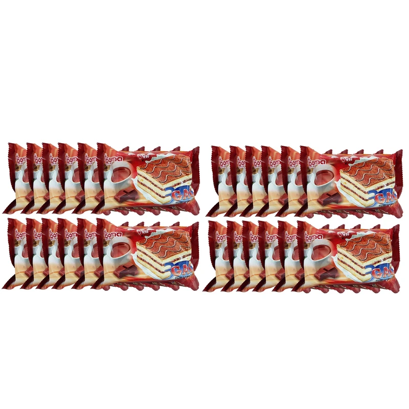 کیک سه لایه با مغزی کرم کاکائویی درنا - 80 گرم بسته 24 عددی