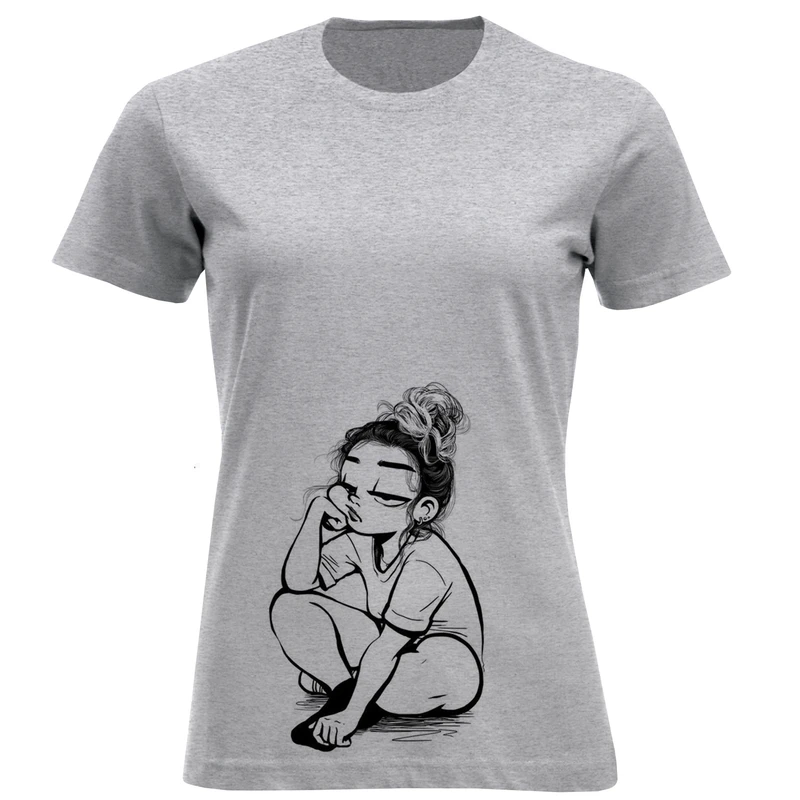 تیشرت آستین کوتاه زنانه طرح دختر بی حوصله کد F440