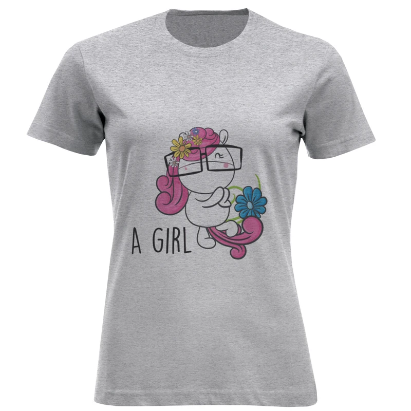 تیشرت آستین کوتاه زنانه طرح A GIRL کد F452