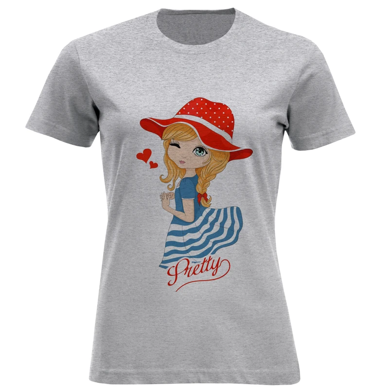 تیشرت آستین کوتاه زنانه طرح pretty کد F459