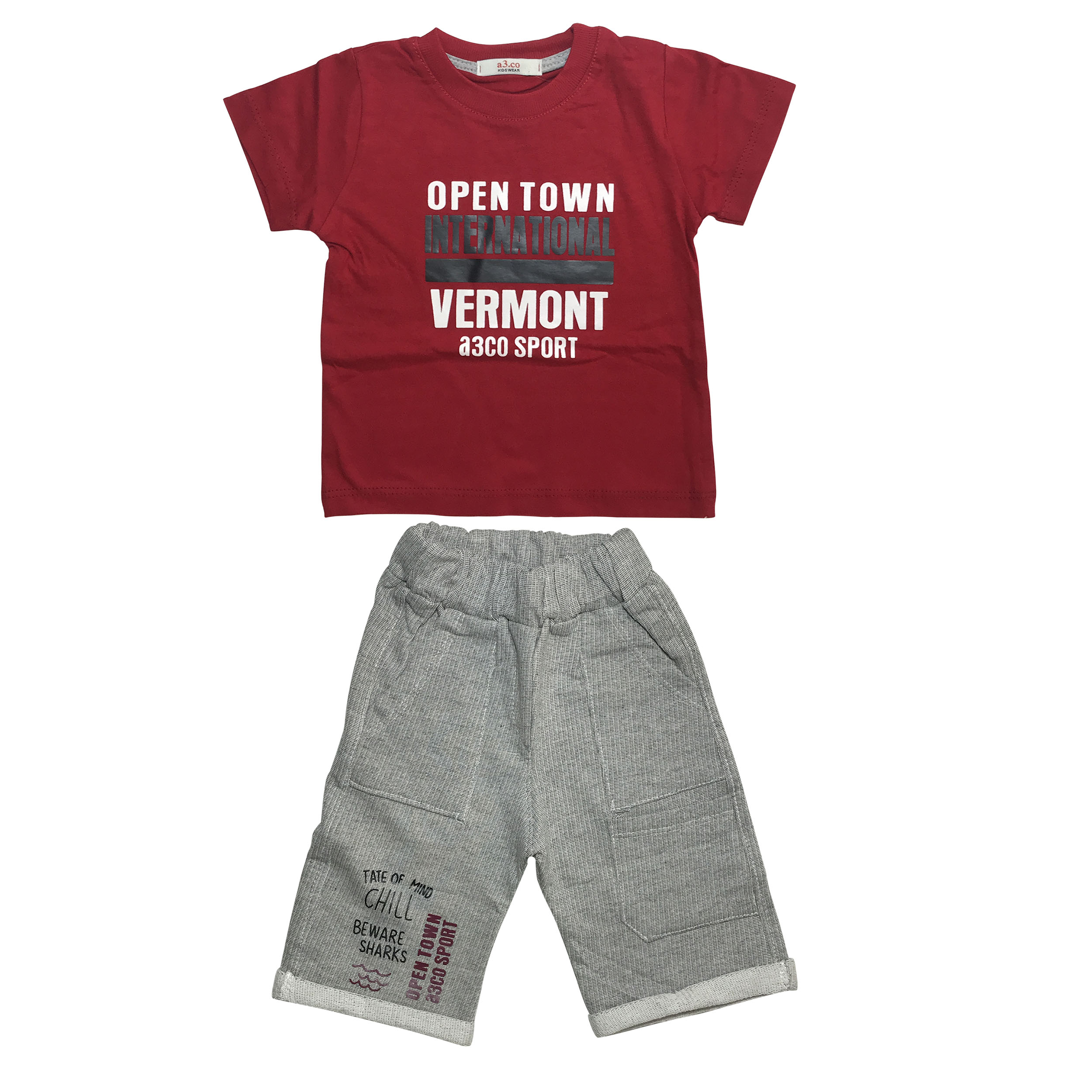  ست تی شرت و شلوارک پسرانه طرح openTown کد 1862 رنگ قرمز