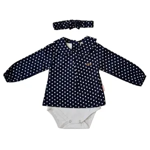 ست بادی و هدبند نوزادی دخترانه طرح خال خالی کد FF-006