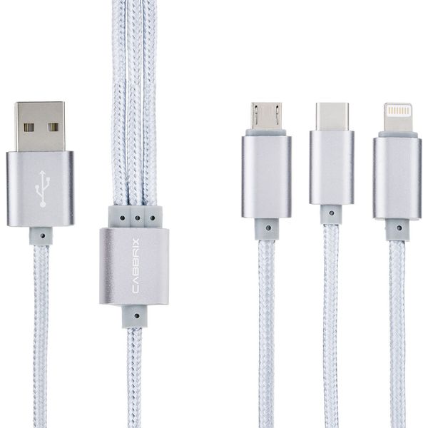 کابل تبدیل USB به microUSB/لایتنینگ/USB-C کابریکس طول 1.5 متر کابل تبدیل USB به microUSB/لایتنینگ/USB-C کابریکس طول 1.5 متر