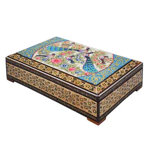 جعبه جواهرات خاتم کاری طرح گل و مرغ کد 473